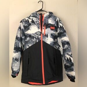 HURLEY kids/teens winter coat in black, grey, white, and neon orange